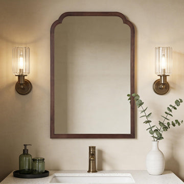 Wooden Framed Wall Mirror, Natural Wood Bathroom Vanity Mirror Home Decor Vertical or Horizontal Hanging [24" x 36"