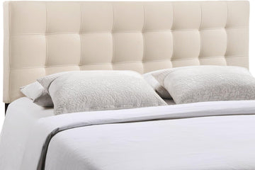 Lily Tufted Linen Fabric Upholstered Queen Headboard in Ivory