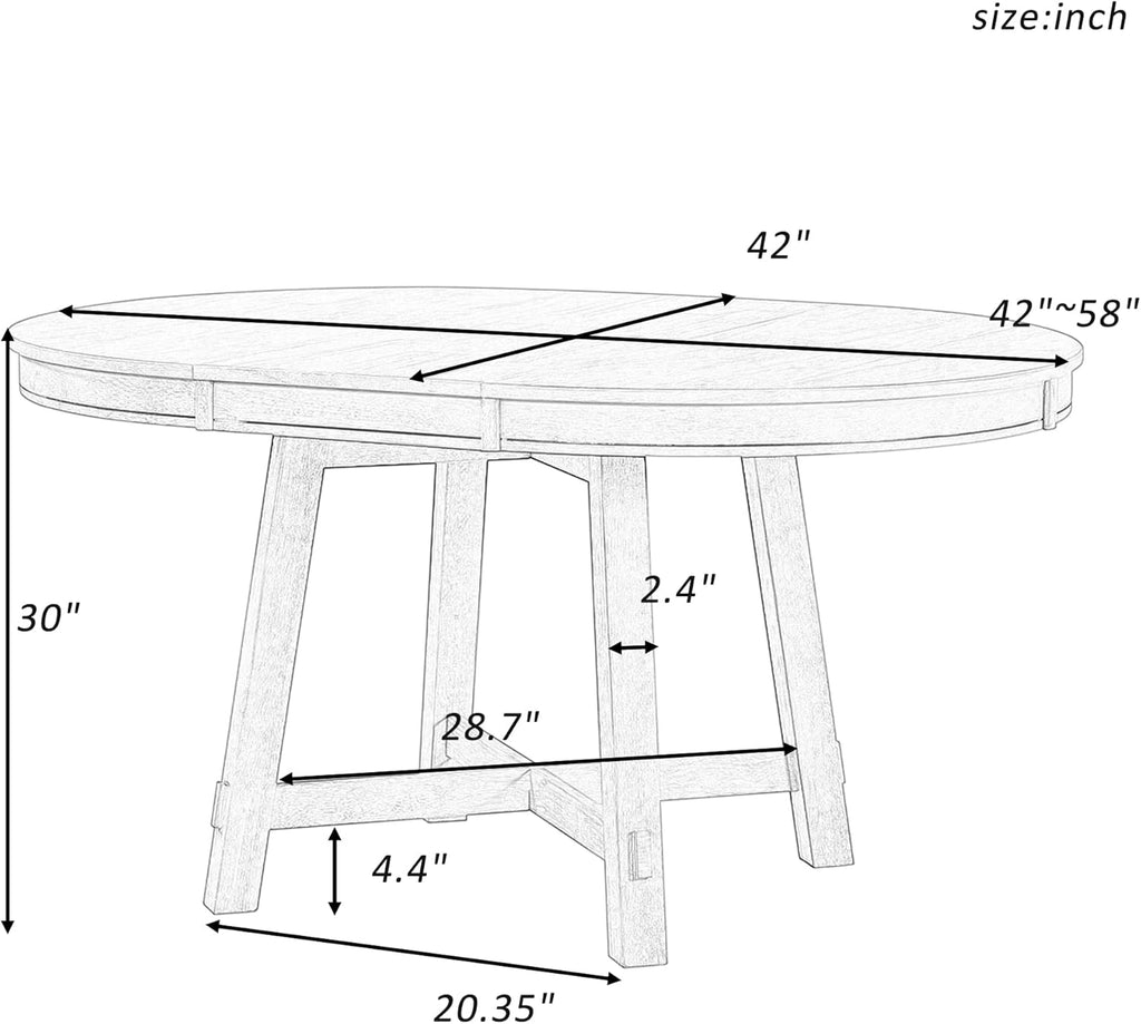 42"-58" Farmhouse Extendable Dining Table for 4-6, Solid Wood Round Dining Table with 16" Leaf & X-Shaped Base