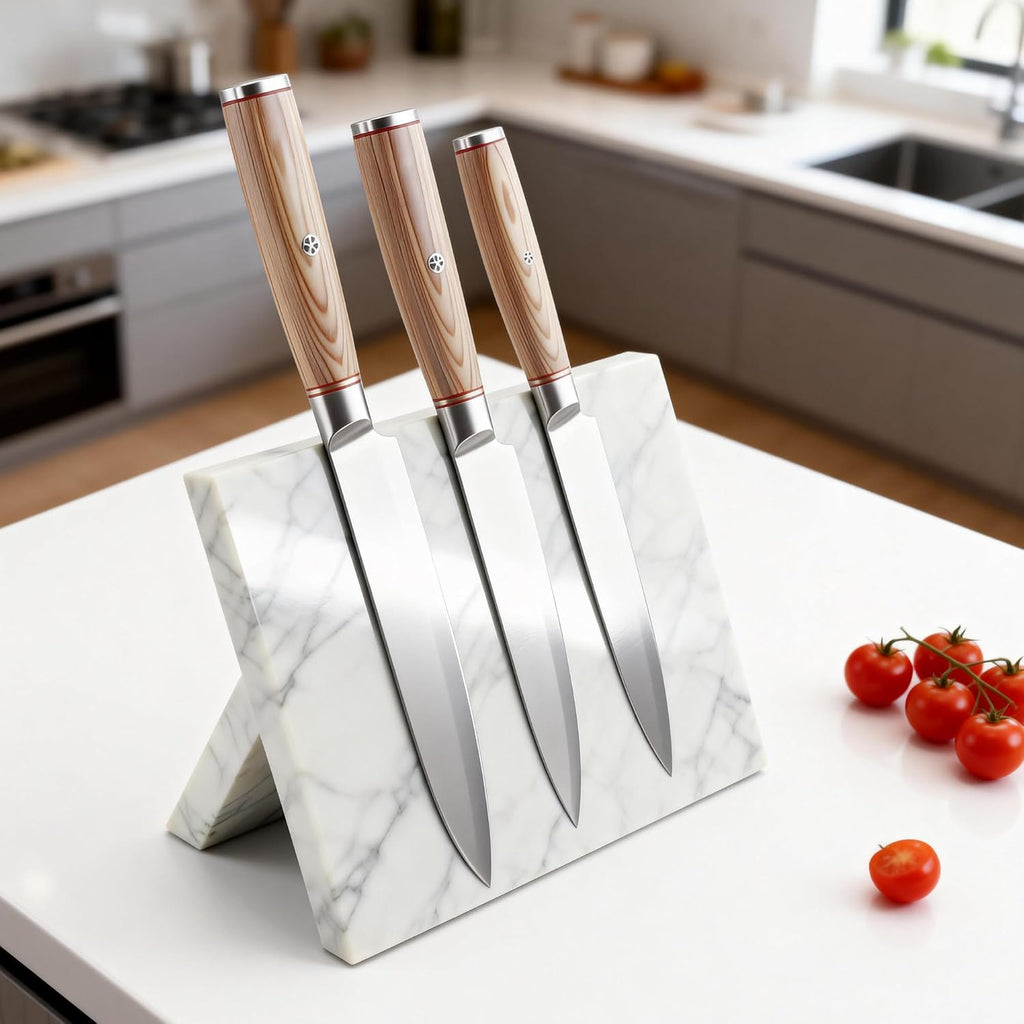 Home Kitchen Marble Countertop Magnetic Knife Holder, White | Strong Enhanced Magnets