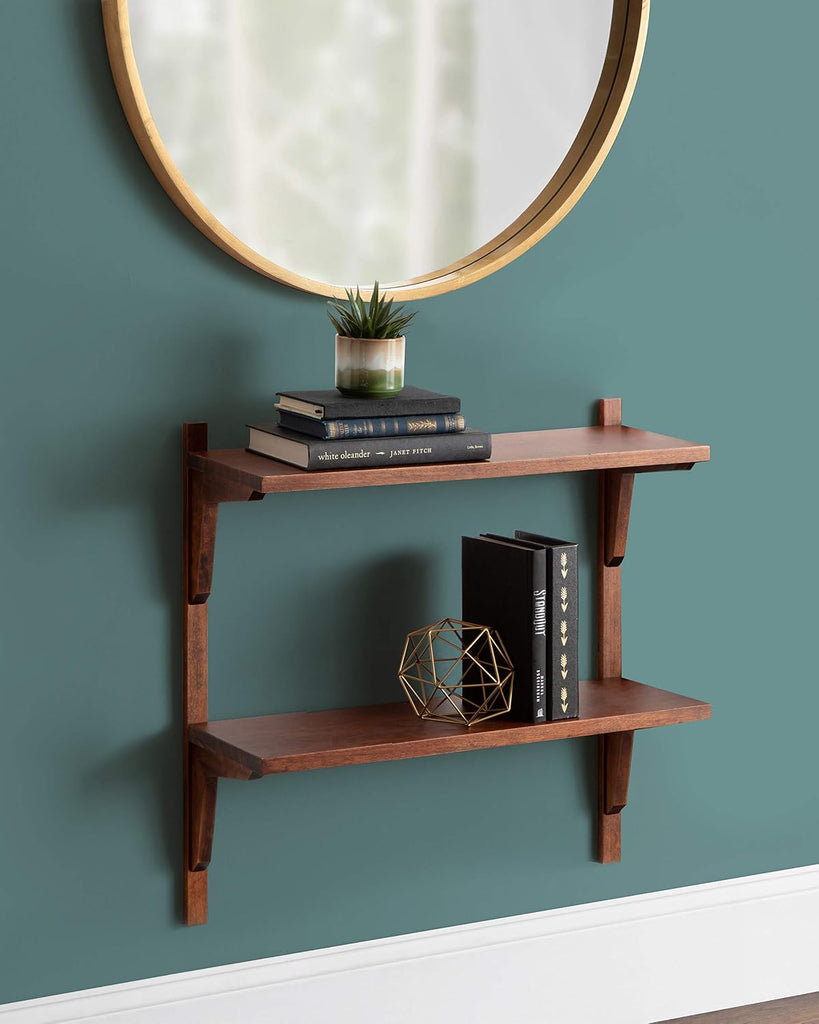Meridien Mid-Century Wall Shelves, 24" x 8" x 24", Walnut, Transitional Wall Decor and Storage