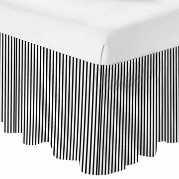 Black White Vertical Striped Bed Skirt 16 Inch Drop, Adjustable & Elastic Wrap Around Bed Skirts Pleated