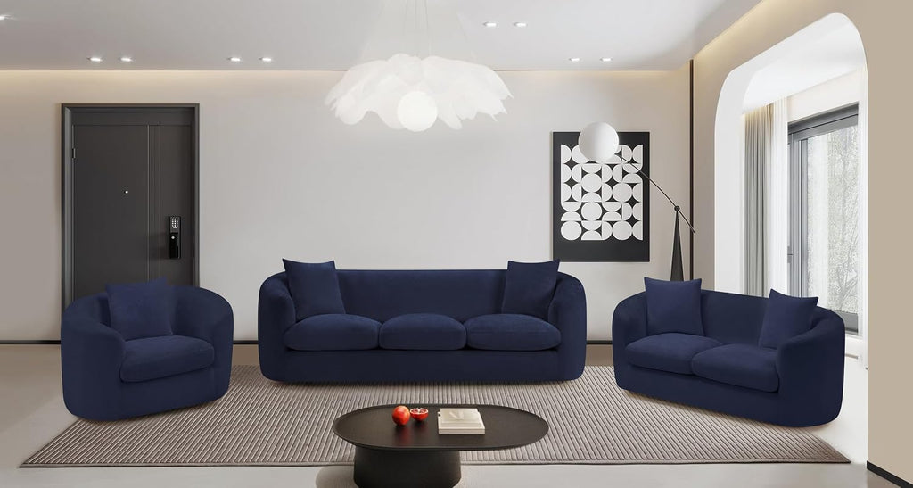 44073Navy-L Penelope Collection Modern | Contemporary Loveseat with Soft Navy Chenille Fabric, Solid Wood Inner
