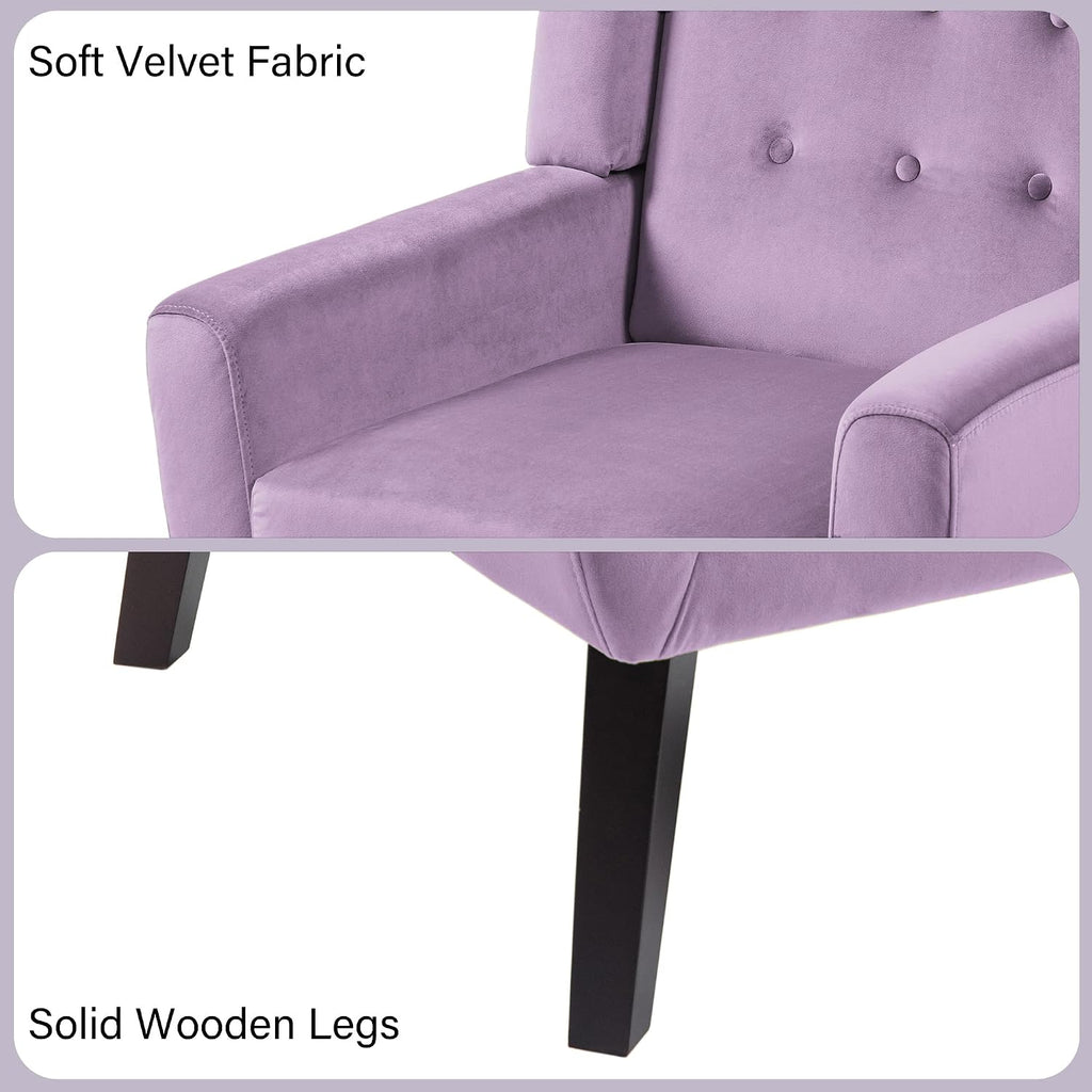 Accent Chair, Mid-Century Modern Velvet Fabric Chairs with Arms , Comfy Upholstered Club Single Sofa Armchair Waiting