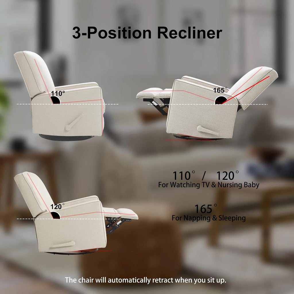 Swivel Rocker Recliner Chair, Glider Rocker Recliner, Beige | Fabric Chair with High Back, Deep Seat