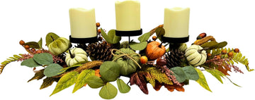 Inch Fall Candle Holder Centerpiece with Pumpkins Pinecones - Set of 3
