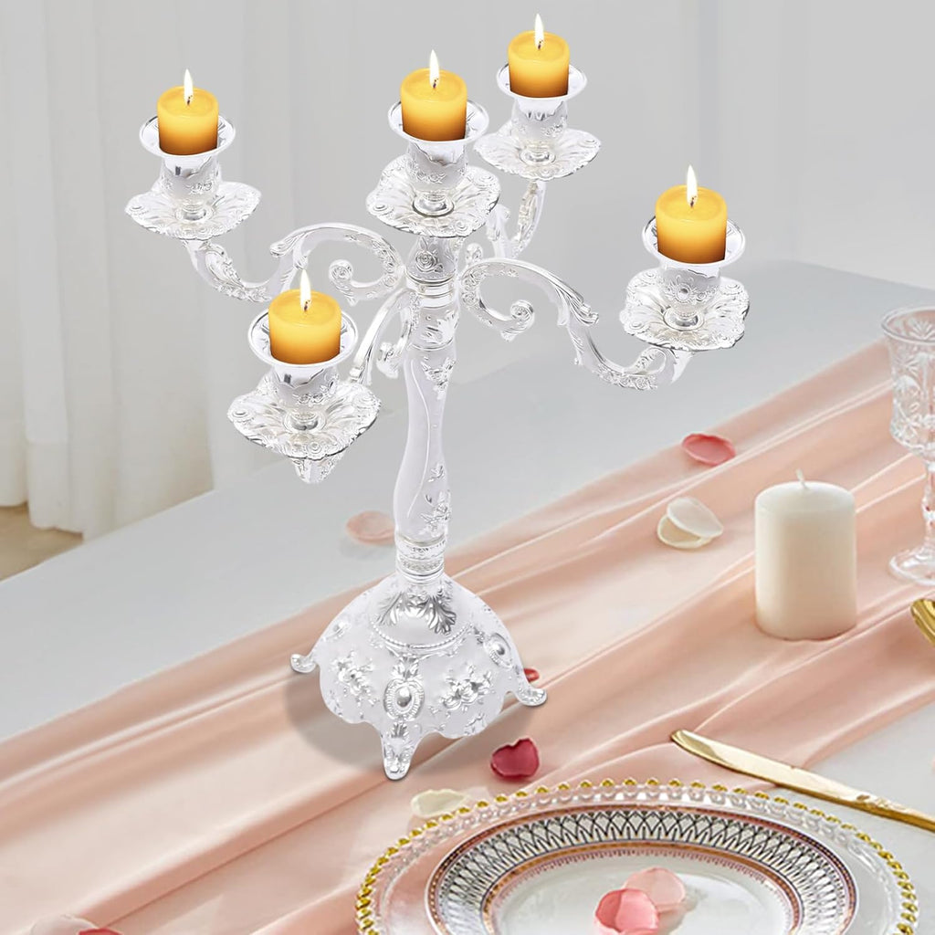5 Arm Metal Palace Candelabra,14.5 Inch Vintage Candle Holder for Tables,Tall Candelabra Candle Standarty Events(not