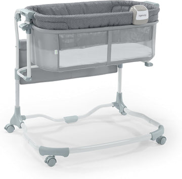Dream & Grow Bedside Baby Bassinet with AirLoom Mattress, for Ages 0-12 Months, Adjustable Height - Handstitch (Grey)
