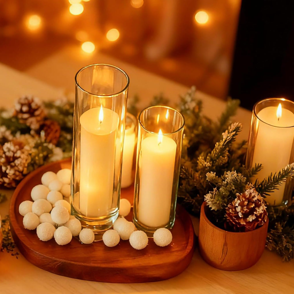 24 PCS White Pillar Candles with Glass Cylinder Vases Hurricane Glass Candle Holders for Pillar Candles Cylinder