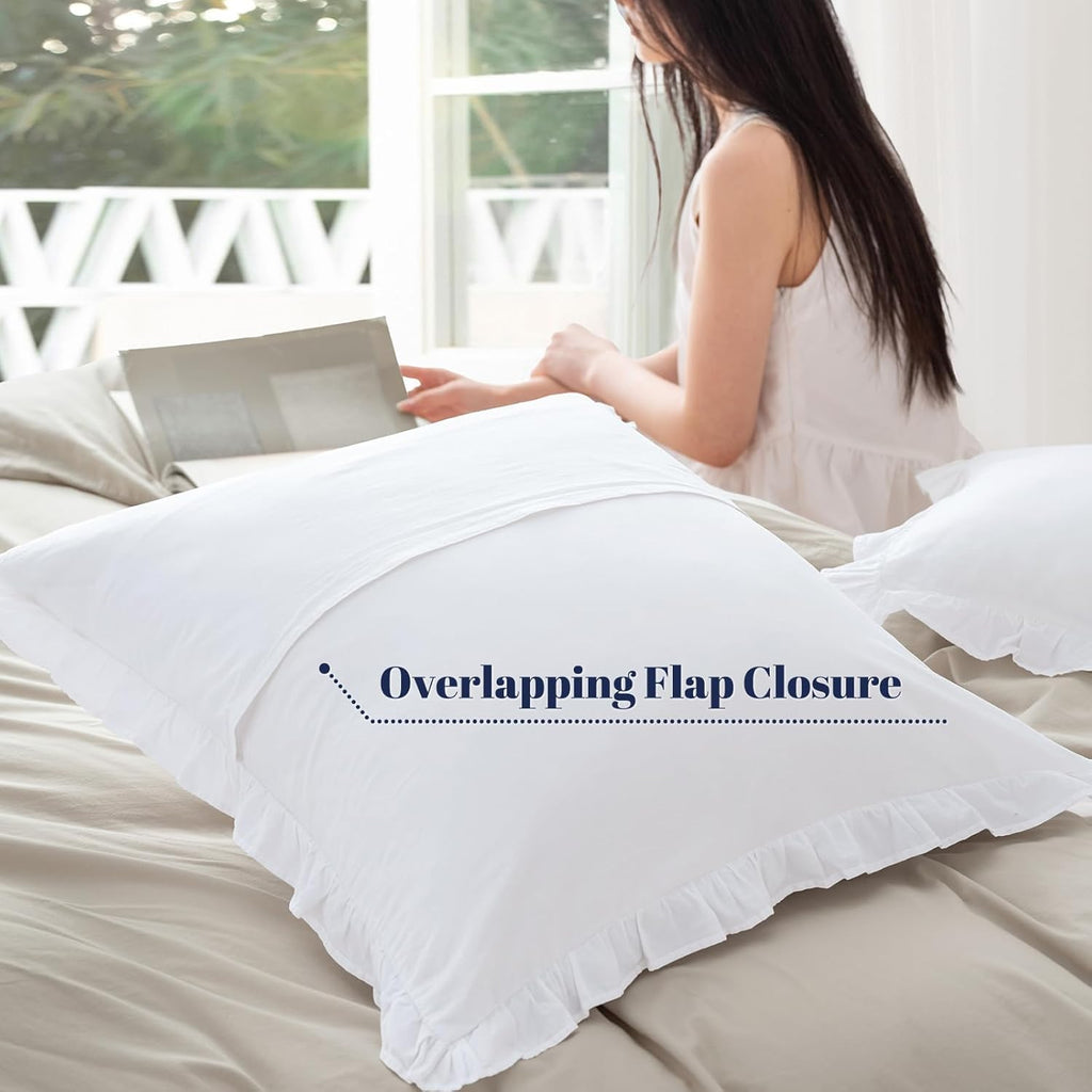 100% Washed Cotton Euro Shams with Ruffle, 2 Pack 26" x 26" Cotton Euro Sham Pillow Covers, No Insert, Ultra Soft