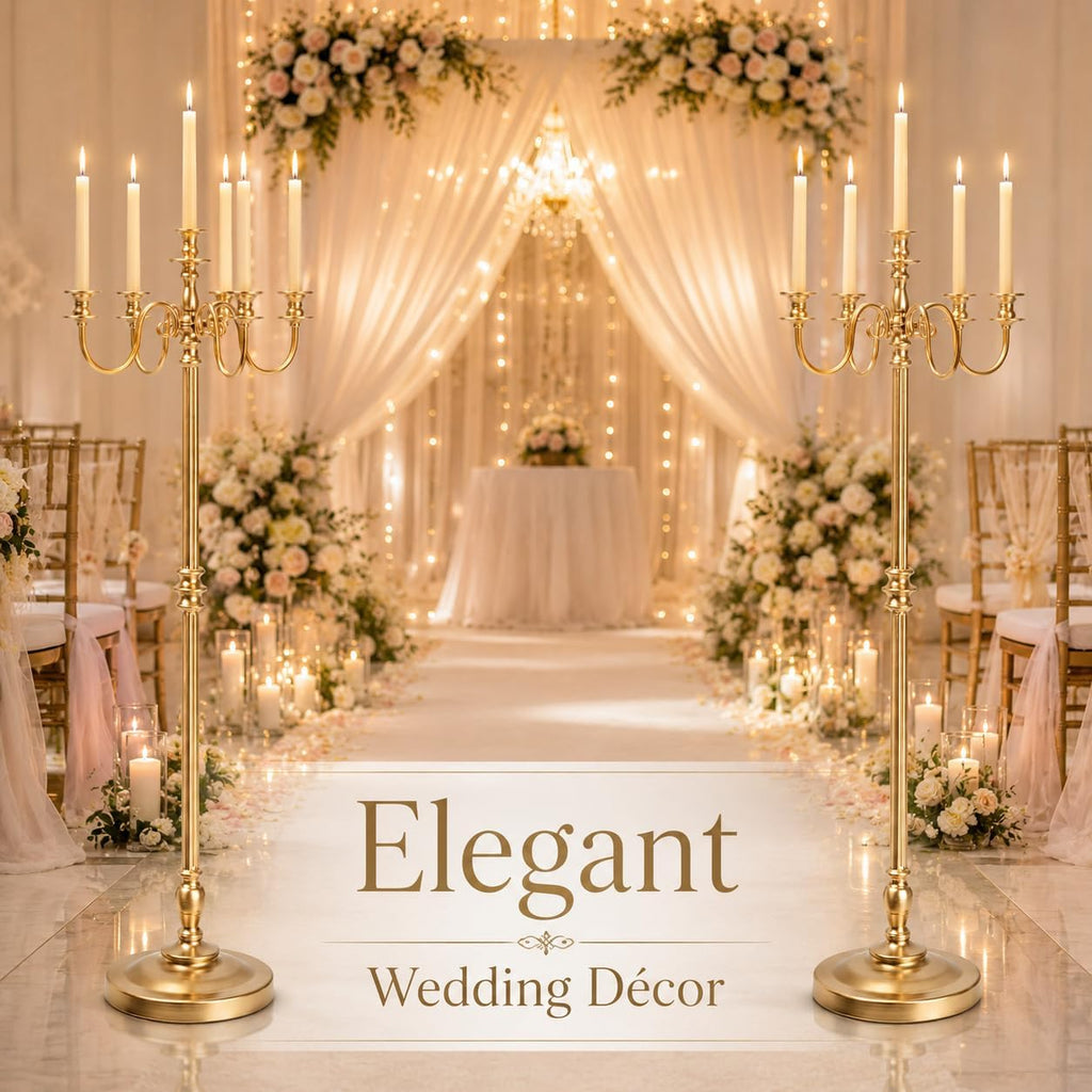 Gold Candelabra Floor Candle Holders, 2 Pack 50 Inch Tall 5 Arm Metal Candelabra Centerpieces for Tables, Wedding