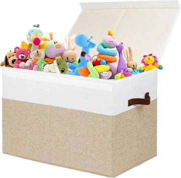 Large Toy Storage Box with Lid, Toy Chest Bin Boxes Basket with Dividers | Sturdy Toy Organizer Bin for Kids, Boys