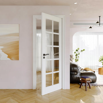 30"x80" CARB P2 Solid Core & Pre-Finished Thick SGCC Clear Glass Doors, Interior Door for Room, 10 Lite Glass Swing
