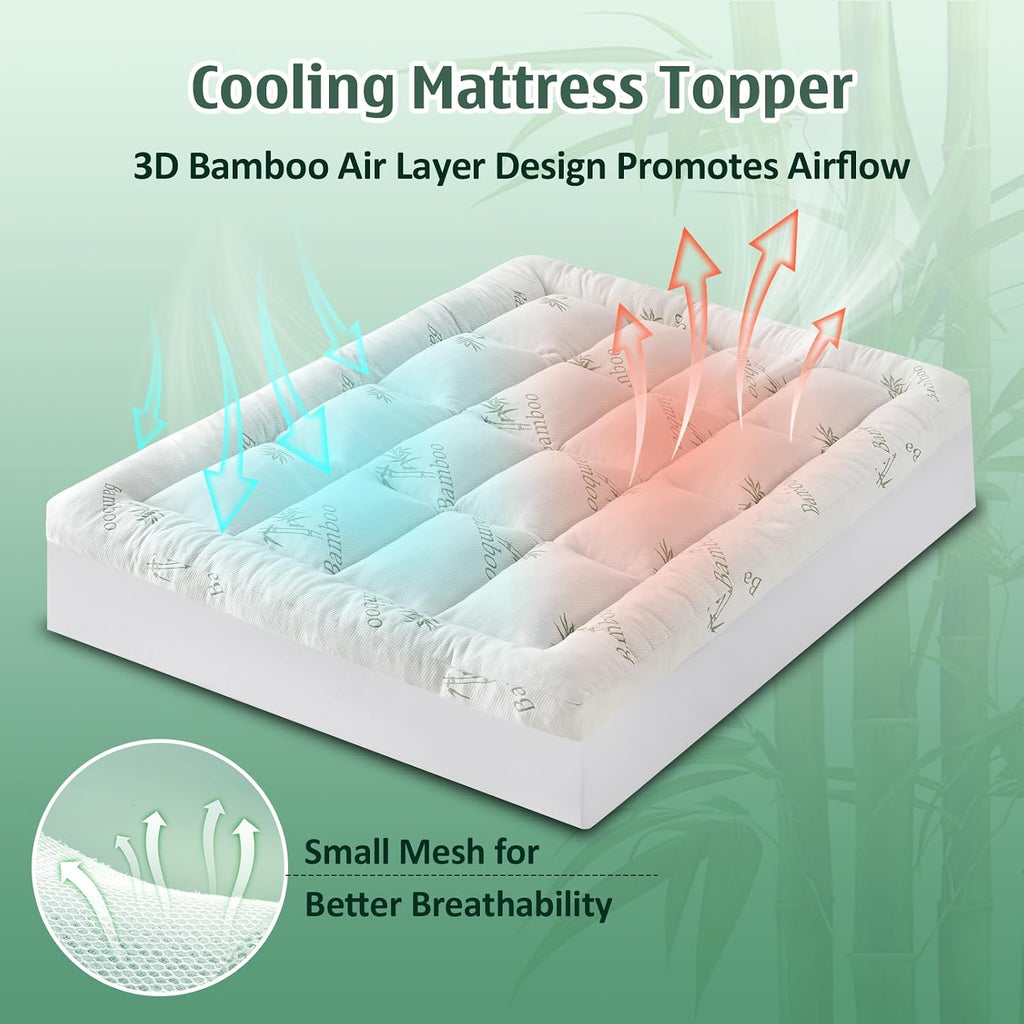 3 Inch King Mattress Topper, Breathable Bamboo Viscose Air Layer | Cooling Memory Foam Mattress Topper for Back Pain