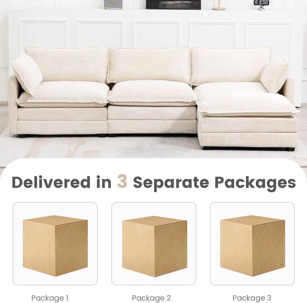 Oversized Modular Sectional Sofa with Movable Ottoman, 112 Inch 4 Seat Modern Corduroy Sofa Set