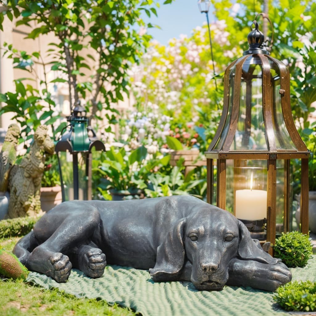 Garden Statue Outdoor Decorations Dog-Figurine - Sleeping Dog Sculptures Resin Sculpture Lawn Yard Porch Ornament