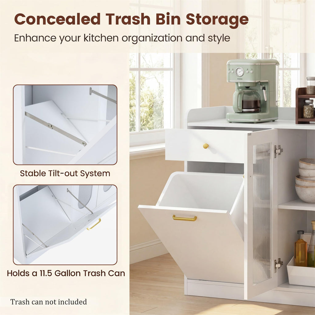 Buffet Cabinet with Trash Can, 55" Modern Coffee Bar Sideboard