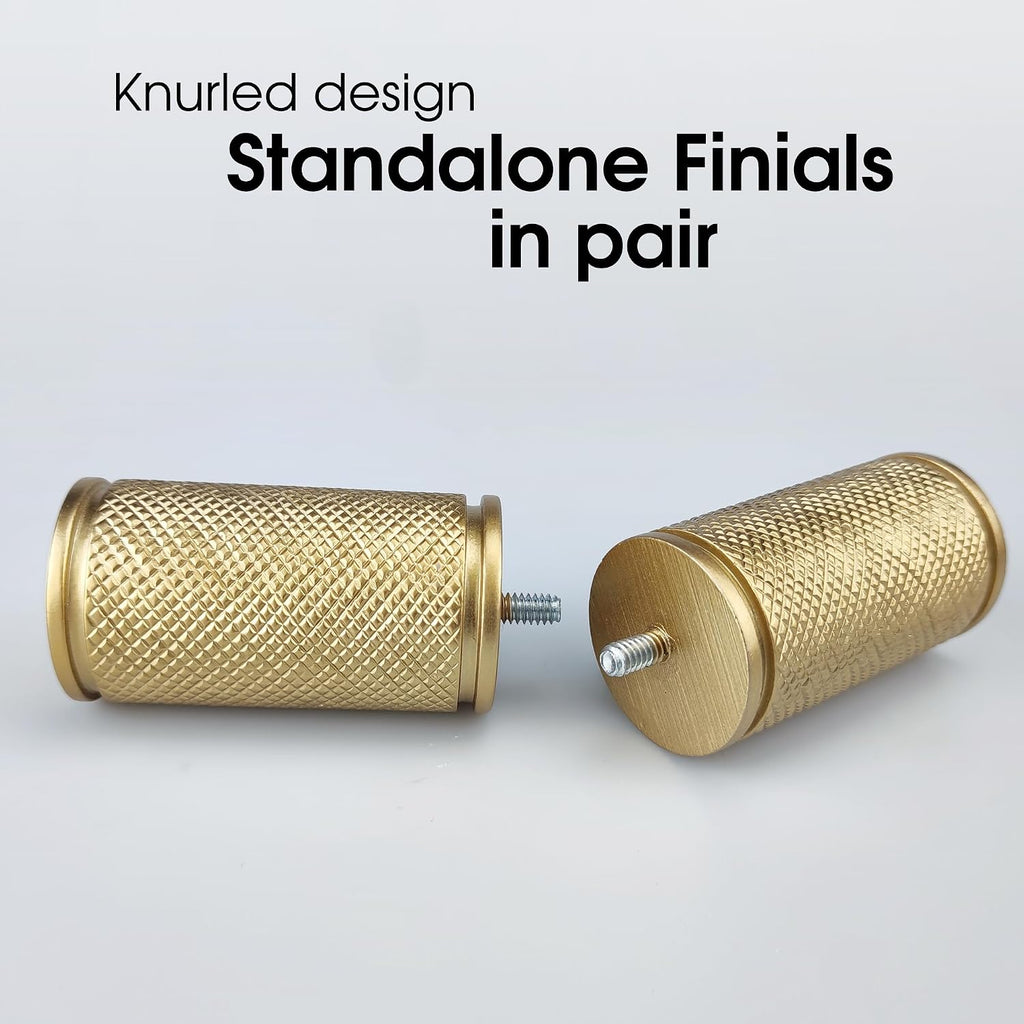 Decorative Curtain Rod Finials, Polyresin Gold Knurled Design Finials, Set of 2, Compatible with 1 inch Diameter