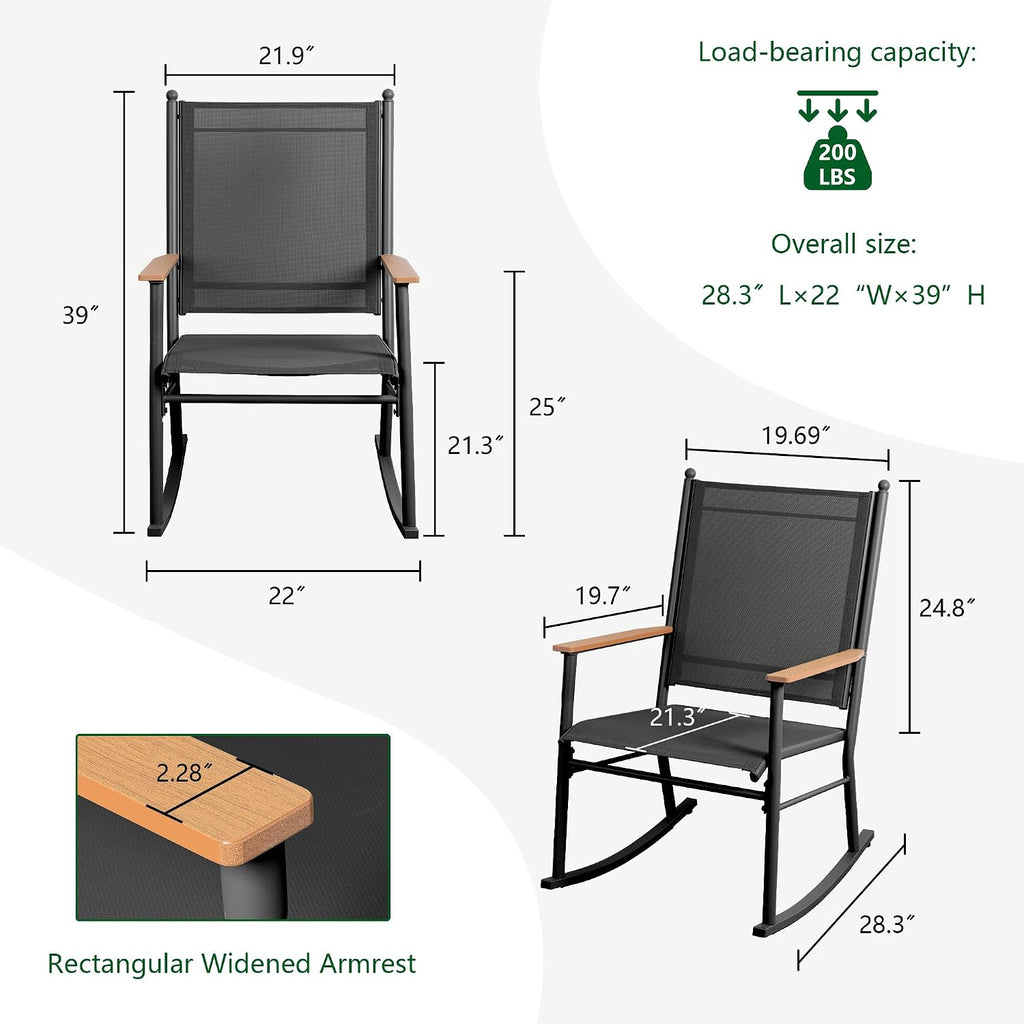 Outdoor Rocking Chairs Set of 2,Upgraded High Back Patio Rocking Chair Set,Breathable Textilene Fabric Outdoor