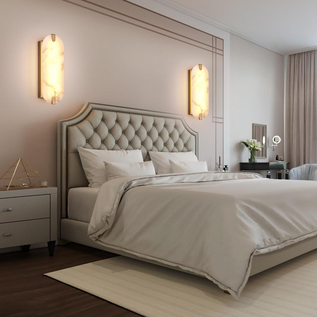 14.17in Alabaster Wall Sconces, Natural Marble Wall Light Set of Two, Modern LED Alabaster Sconces for Living Room