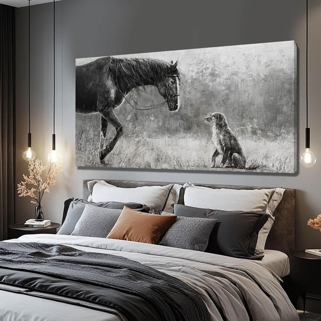 Horse Canvas Wall Decor Grey Wall Picture Modern Wall Hangings Decor 29"x58" Canvas Wall Art Kitchen Artwork