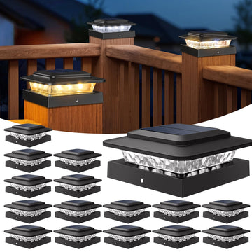 4x4 Solar Post Cap Lights Outdoor 16Pack- 3 Color Temperatures& 2 Level Brightness, IP65 Waterproof, 16 LED Black