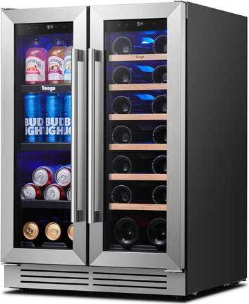 Wine and Beverage Refrigerator - 24 Inch Dual Zone Wine Fridge 60 Can & 20 Bottl