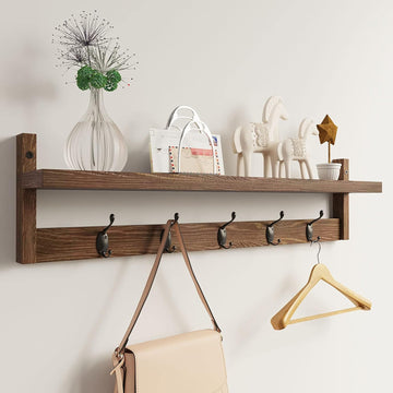 28.9 Inch Length Shelf with Hooks Entryway Coat Rack Wall Mount Wood Coat Hooks with Shelf Wall-Mounted Coat Hook