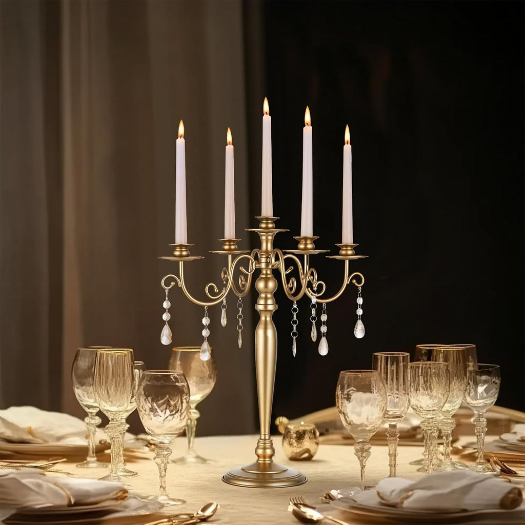 Wedding Candelabra Table Centerpiece: 5 Arm Candelabras for Candlesticks - Gold Candle Holder Set of 2nt
