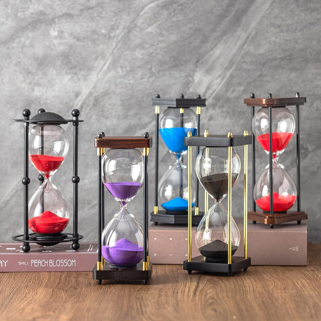 Hourglass Timer 60 Minute, Metal Wooden Sand Timer, Black