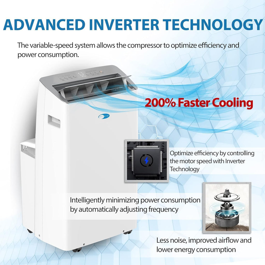ARC-1230WN 14,000 BTU (12,000 BTU SACC) NEX Inverter Dual Hose Cooling Portable Air Conditioner, Dehumidifier