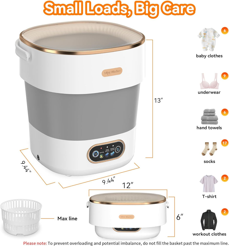 Portable Washing Machine, Folding 20L Mini Washer and Spin-Dryer, 3 Cleaning Modes & Deep Cleaning Small Compact