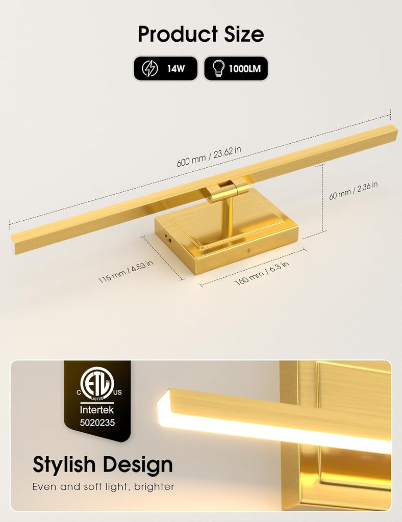 Bathroom Vanity Light 24 inch, 14W Dimmable 5CCT Led Bathroom Light Fixture Over Mirror, Gold Bar Vanity Light s-ETL