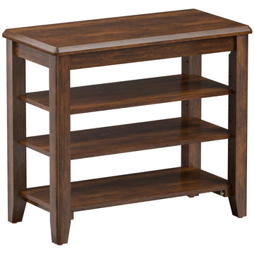 Shoe Bench with 3 Tier Adjustable Shelves Rubberwood Entryway 23.6''