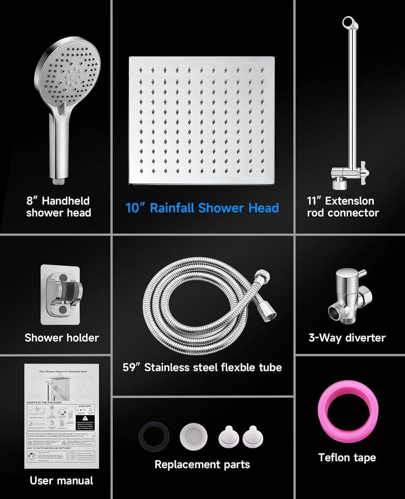 10 inch Rain Shower Head with Handheld Spray Stainless Steel