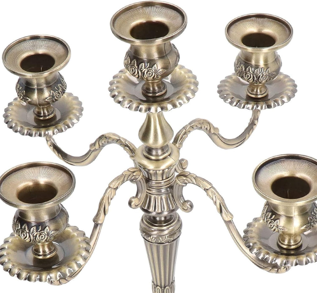 5-Candle Metal Candelabra, 10 Inch Tall 5 Arms Candlestick Holder for Taper Candles, Vintage Gothic Candle Holder