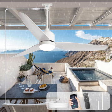 52 Inch Waterproof Gazebo Fans with Lights Outdoor Hanging - Plug in Remote App Control for Patio Indoor Farmhouse Porch - White 6 Speed Reversible DC Motor