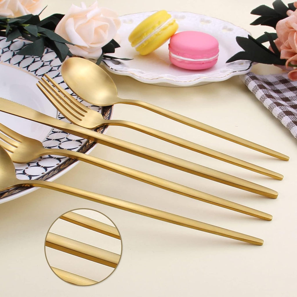 Matte Gold Silverware Set for 8, Stainless Steel Flatware Cutlery Set