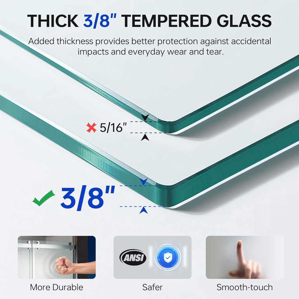 Frameless Sliding Shower Door, 56" - 60" Width, 76" Height, 3/8" (10 mm) Clear Tempered Glass, Chrome Finish