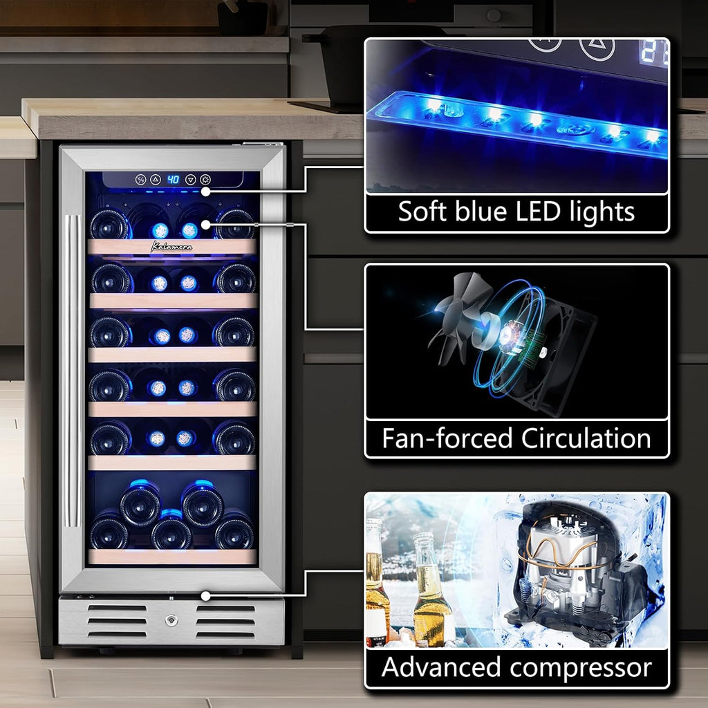 15 Inch Wine Cooler Refrigerator - 30 Bottle Under Counter Mini Fridge with Doub