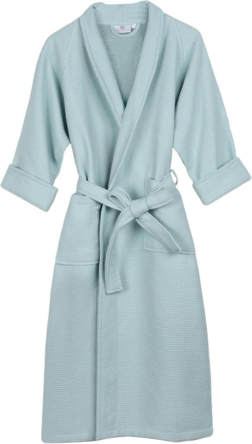Waffle Weave Cotton Unisex Bathrobe with Belt, Soft and Absorbent Robe for Men and Women Bath Essentials Robes
