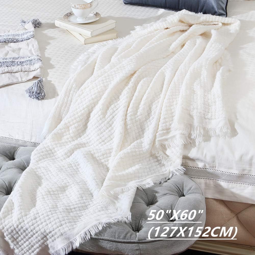 Farmhouse Boho Knitted Throw Blanket, Soft Warm Cozy Light Weight for Spring Summer Fall (50''X60'' Off