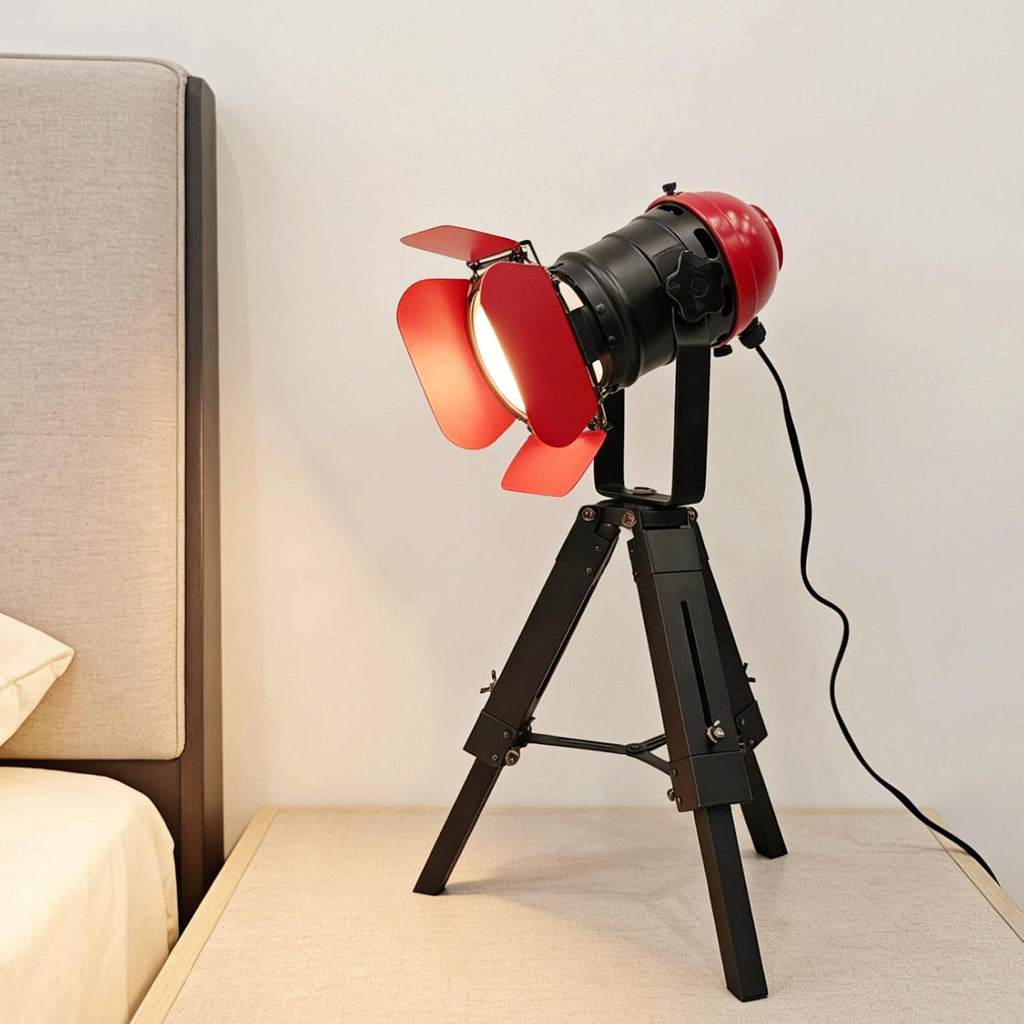 Vintage Black w/Red Retro Tripod Adjustable Table lamp,Nautical Teatre Retro Spotlight