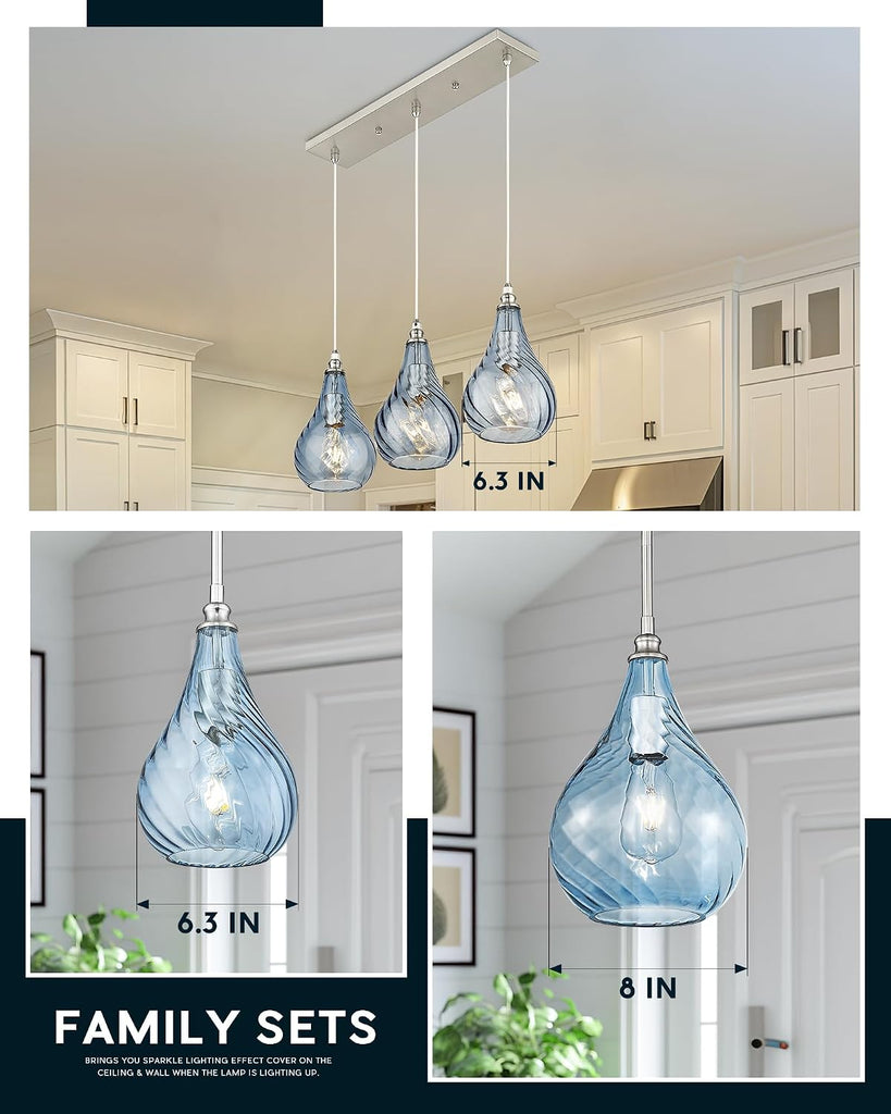 2 Pack Kitchen Pendant Lighting Over Island 6 Inch,Hanging Pendants Light,Brushed Gold Finished Striped Glass Pendant