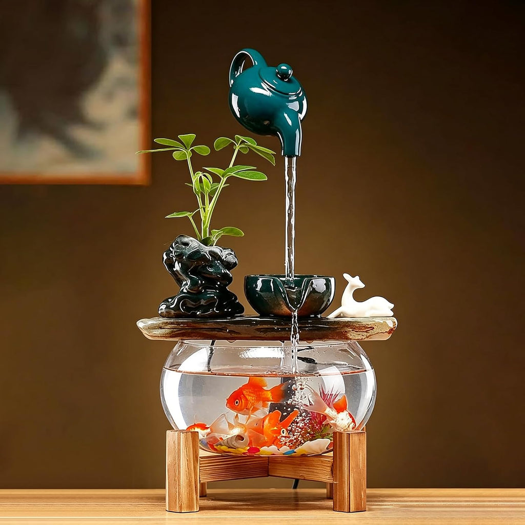 Tabletop Indoor Waterfall Fountain, Zen Water Fountain Indoor Small Fish Tank with Waterfall, Relaxing Feng Shui
