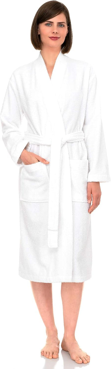 Womens Robe Cotton Kimono Bathrobe for Women Knee Length Terry Cloth Towel Robes for Women XS to 4X