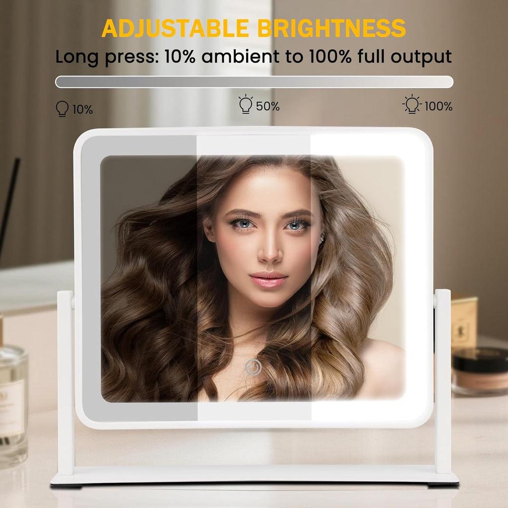 Vanity Mirror with Lights, 14"×12" LED Makeup Mirror, HD Professional Mirror, Smart Touch with 3-Color Lighting
