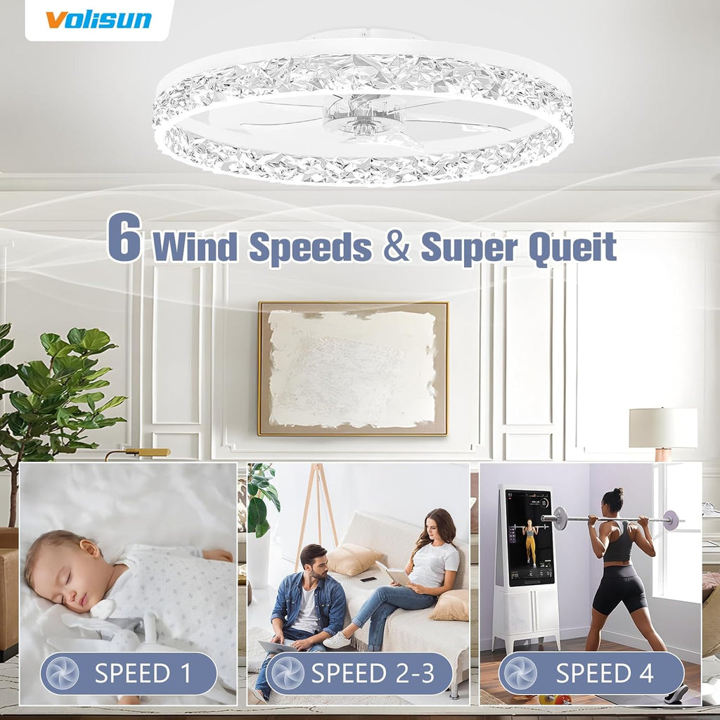 Fandelier Ceiling Fans with Light, 23.6in Low Profile Ceiling Fan with Light and Remote