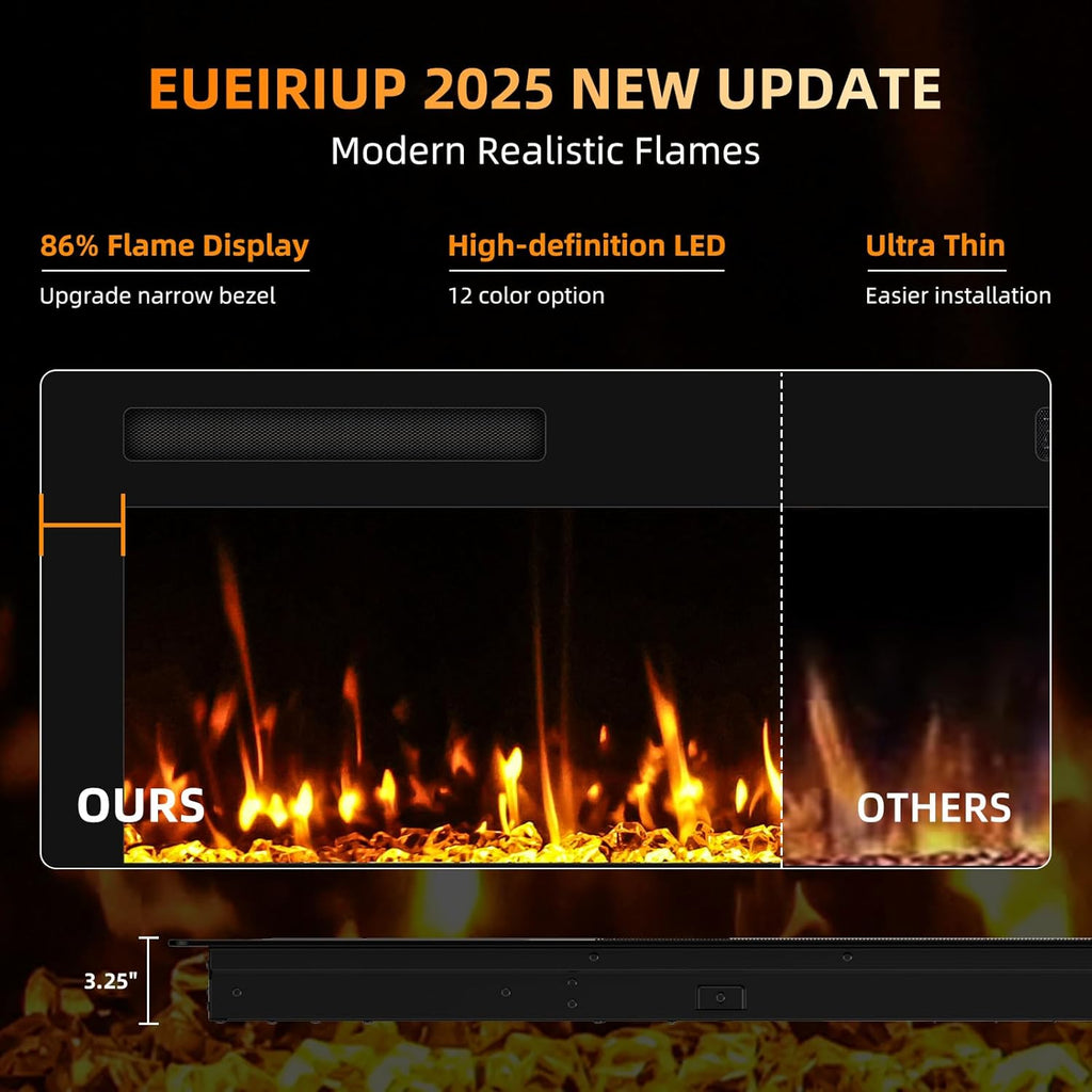 2025Upgraded 72” Recessed and Wall Mounted Electric Fireplace