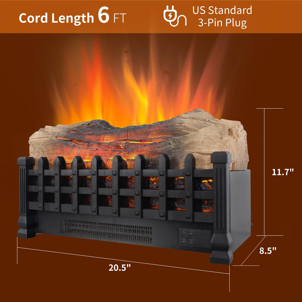21" Electric Fireplace Log Set, Fireplace Insert with Realistic Flame, Adjustable Flame Brightness, Thermostat, 9H